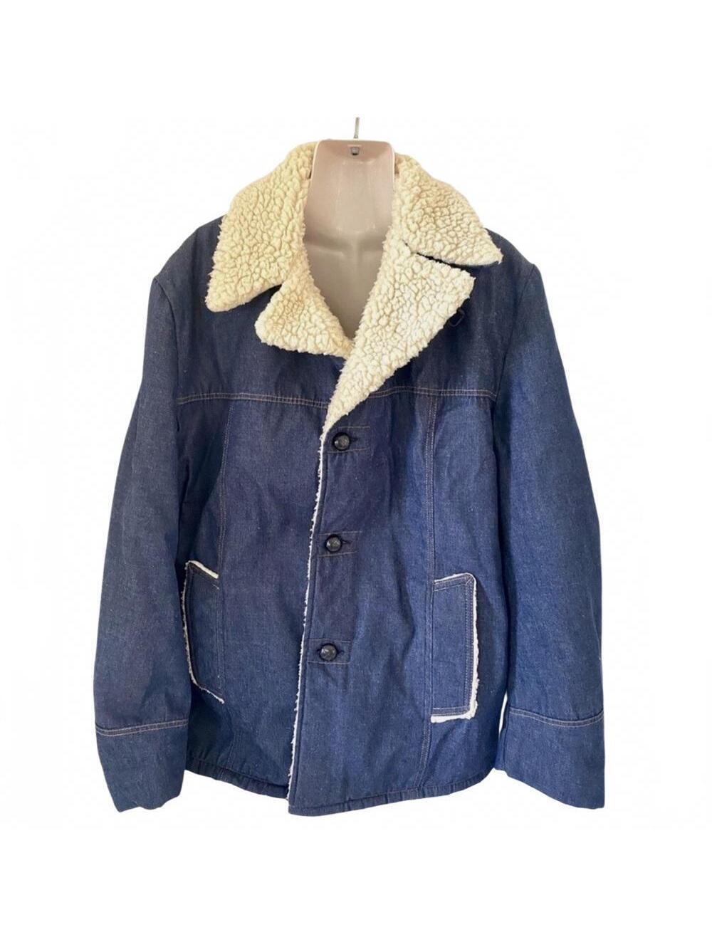 Vintage 70s Barn Coat Denim Blue Sherpa Lining Ranch Wear  Button Down 40 M